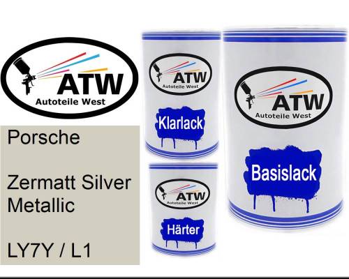 Porsche, Zermatt Silver Metallic, LY7Y / L1: 500ml Lackdose + 500ml Klarlack + 250ml Härter - Set, von ATW Autoteile West.